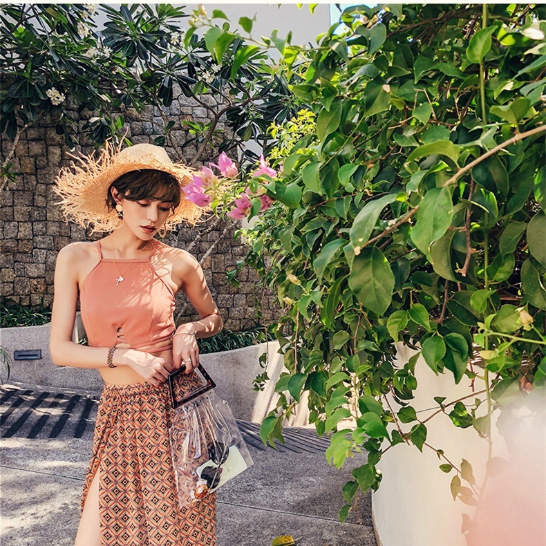 エスニック柄 ベージュ 3ピース タンキニ ビキニ 水着 レディース パレオ付き