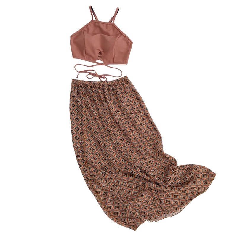 エスニック柄 ベージュ 3ピース タンキニ ビキニ 水着 レディース パレオ付き