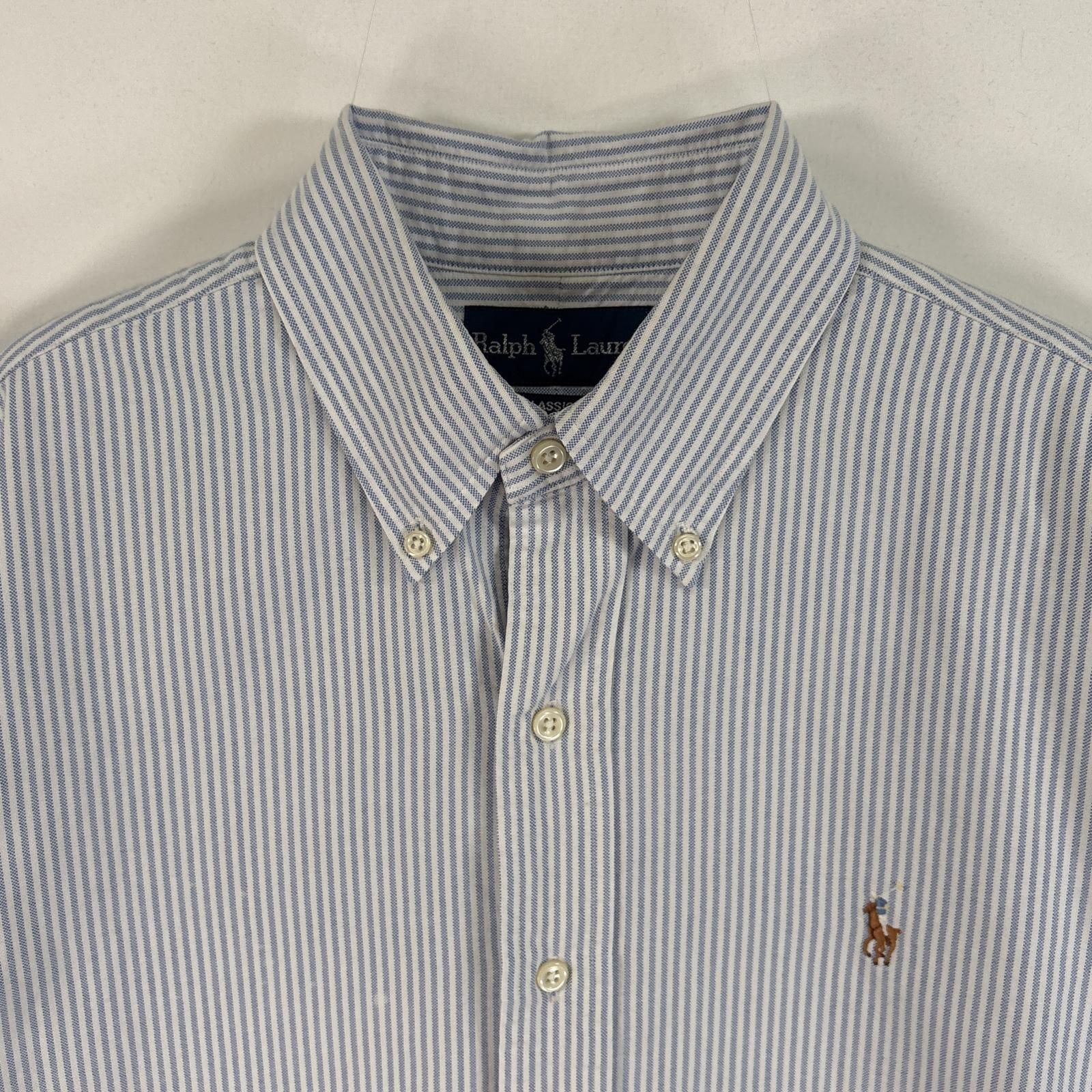 古着 90s/90年代 長袖シャツ ロゴ 刺繍 ボタンダウンシャツ CLASSIC FIT 水色系 ストライプ メンズ 古着 90s/90年代 長袖シャツ ロゴ 刺繍 ボタンダウンシャツ CLASSIC FIT 水色系 ストライプ メンズ