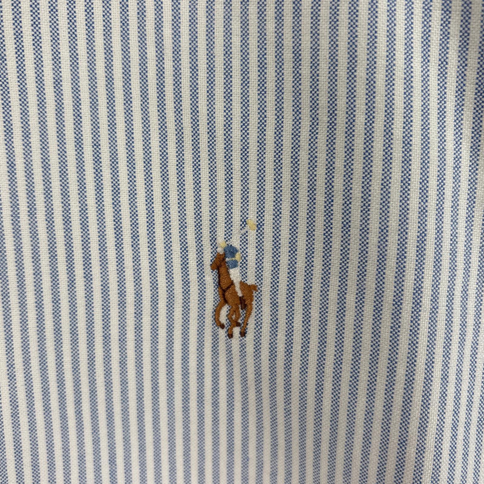 古着 90s/90年代 長袖シャツ ロゴ 刺繍 ボタンダウンシャツ CLASSIC FIT 水色系 ストライプ メンズ 古着 90s/90年代 長袖シャツ ロゴ 刺繍 ボタンダウンシャツ CLASSIC FIT 水色系 ストライプ メンズ