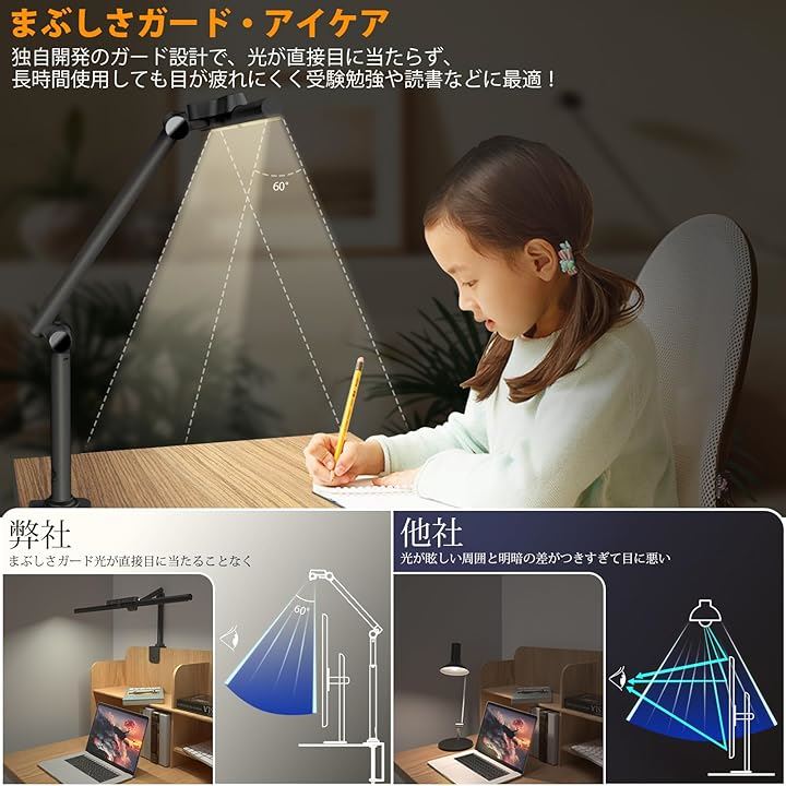 デスクライト led 電気スタンド クランプ式 高輝度1200Lux 24w 高演色Ra95+ 調光調色 多角度調整( ブラック, クランプ式(ブラック学生向け)) デスクライト led 電気スタンド クランプ式 高輝度1200Lux 24w 高演色Ra95+ 調光調色 多角度調整( ブラック, クランプ式(ブラック学生向け))