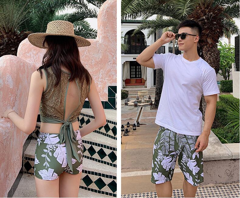 水着ペア ペアルック カップル水着 レディース メンズ 4点セット 　パッド付き メンズ水着 男性用 ビーチパンツ サーフパンツ みずぎ mizugi ミズギ 男女 温泉 ハネムーン 蜜月 海外旅行