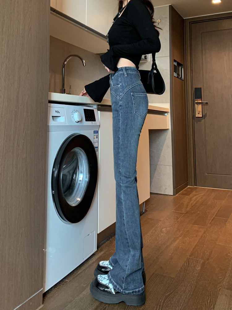 マイクロデニムジーンズ女性秋2023新しいハイウエストの薄い弾性フレアパンツレトロ脂肪mmレギンス マイクロデニムジーンズ女性秋2023新しいハイウエストの薄い弾性フレアパンツレトロ脂肪mmレギンス