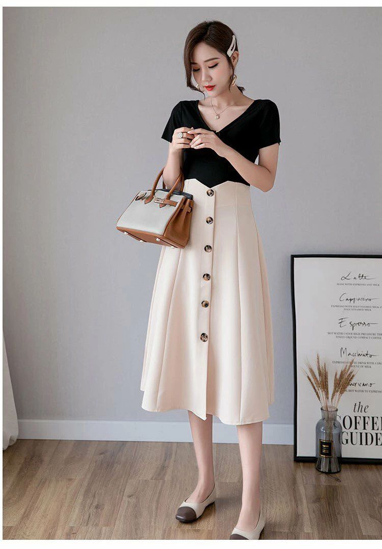 【送料無料】ベージュ ブラック ホワイト 清楚 脚長 体型カバー 通勤 OL ビジネス オフィス 会議 オールシーズン 無地 シンプル