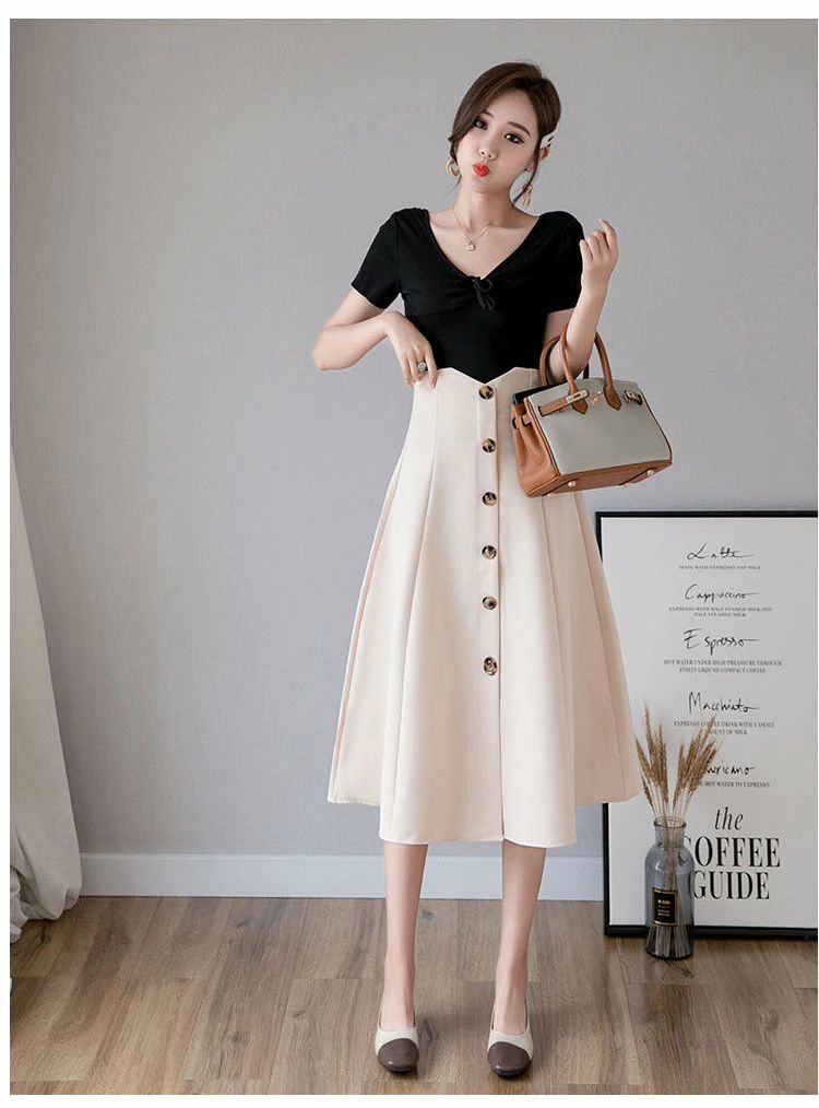 【送料無料】ベージュ ブラック ホワイト 清楚 脚長 体型カバー 通勤 OL ビジネス オフィス 会議 オールシーズン 無地 シンプル