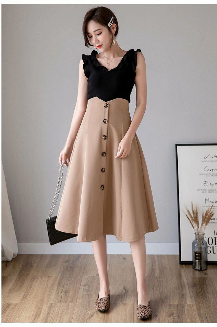 【送料無料】ベージュ ブラック ホワイト 清楚 脚長 体型カバー 通勤 OL ビジネス オフィス 会議 オールシーズン 無地 シンプル