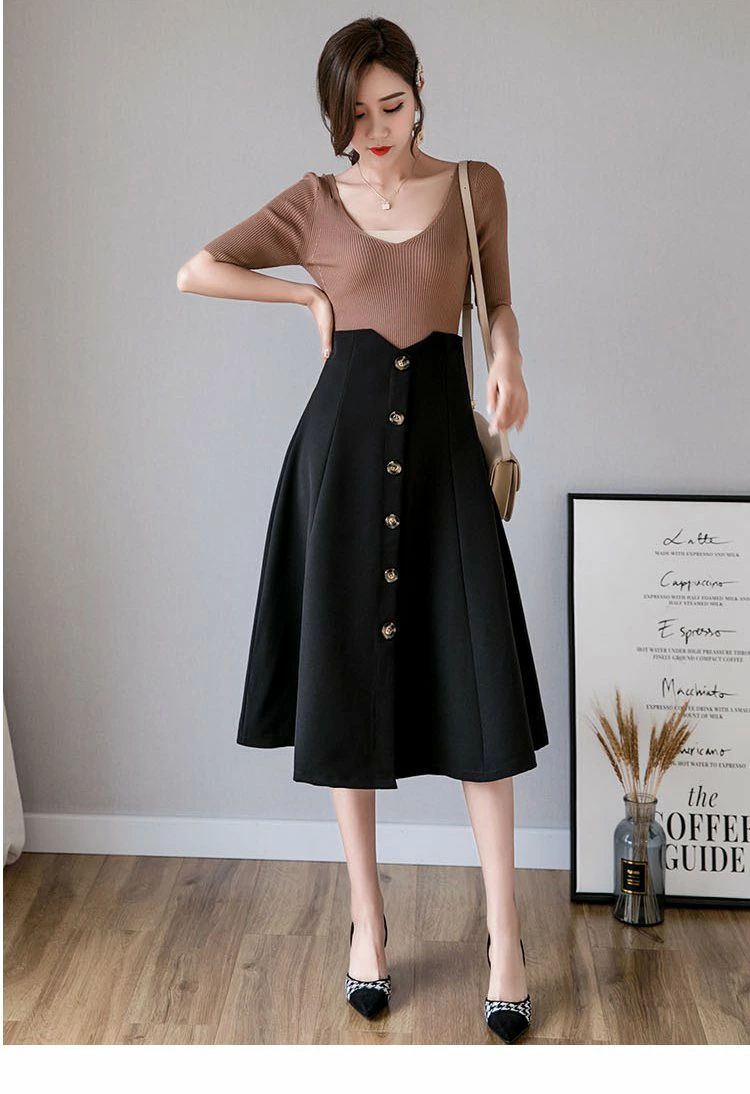 【送料無料】ベージュ ブラック ホワイト 清楚 脚長 体型カバー 通勤 OL ビジネス オフィス 会議 オールシーズン 無地 シンプル