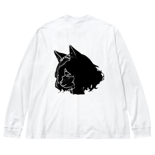【文字入れ可能受注生産】白うさぎの女の子　メイド　ケモナー ビッグシルエットロングスリーブTシャツ