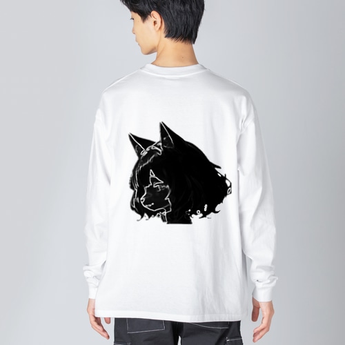 【文字入れ可能受注生産】白うさぎの女の子　メイド　ケモナー ビッグシルエットロングスリーブTシャツ