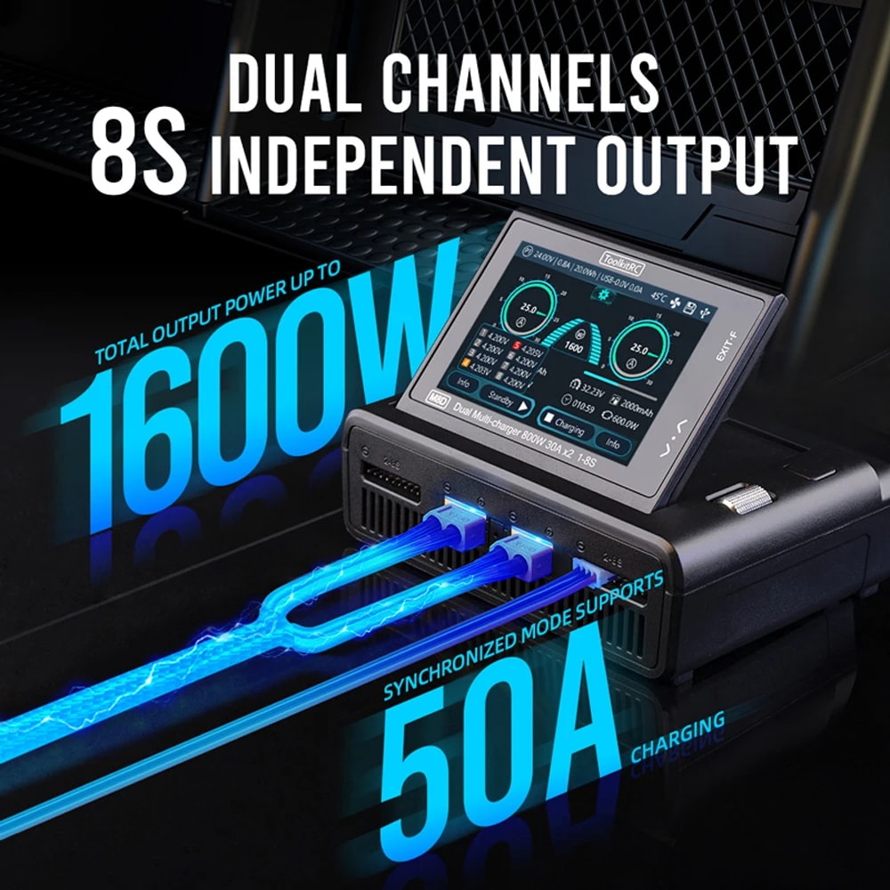 ツールキットrc-リチウム電池m8d2chタッチスクリーンデュアルチャネルdc800w * 2最大30a1-8s65w急速充電折りたたみ式スクリーン ツールキットrc-リチウム電池m8d2chタッチスクリーンデュアルチャネルdc800w * 2最大30a1-8s65w急速充電折りたたみ式スクリーン