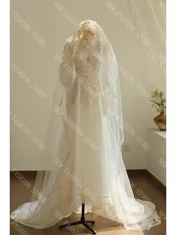 フランス式ウェディングドレス新型レトロウェディングドレスワンピース-16