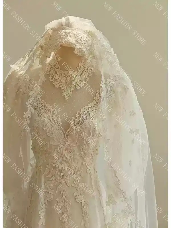 フランス式ウェディングドレス新型レトロウェディングドレスワンピース-16