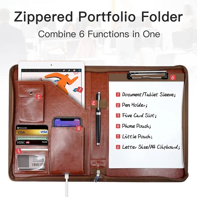 多機能A4会議革フォルダビジネス文具契約ファイルフォルダジッパーオーガナイザーカードホルダー
