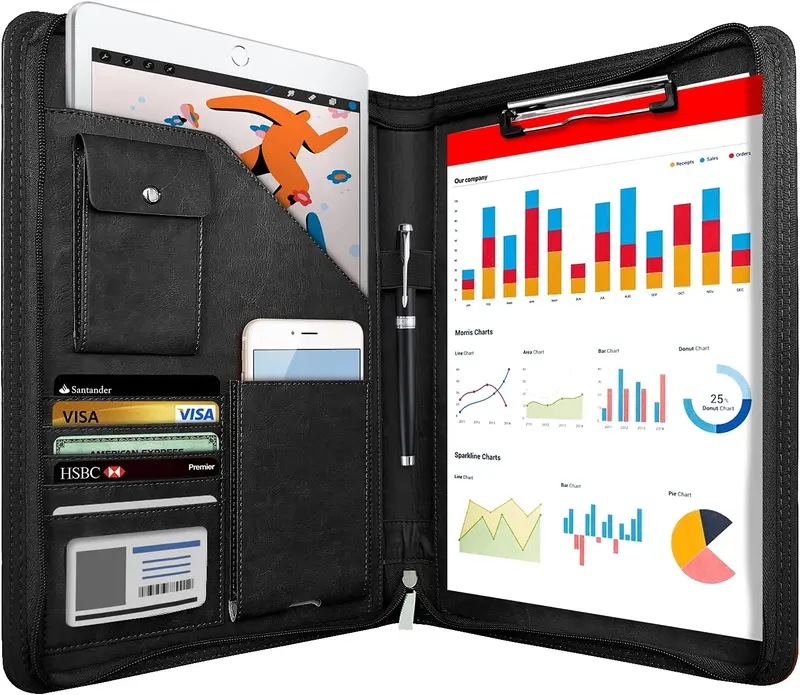 多機能A4会議革フォルダビジネス文具契約ファイルフォルダジッパーオーガナイザーカードホルダー