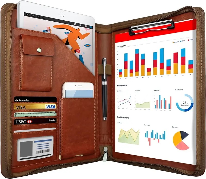 多機能A4会議革フォルダビジネス文具契約ファイルフォルダジッパーオーガナイザーカードホルダー