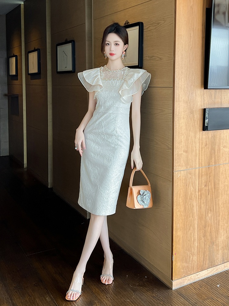 【JY.上品】 2024夏新品 フリル ダイヤモンド飾り ワンピース タイト ドレス パーティー キャバ 大人 同窓会 披露宴 卒業式 結婚式 演奏会 ウェディング 二次会 メガ割