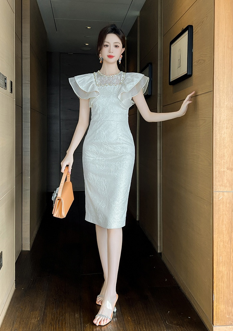 【JY.上品】 2024夏新品 フリル ダイヤモンド飾り ワンピース タイト ドレス パーティー キャバ 大人 同窓会 披露宴 卒業式 結婚式 演奏会 ウェディング 二次会 メガ割