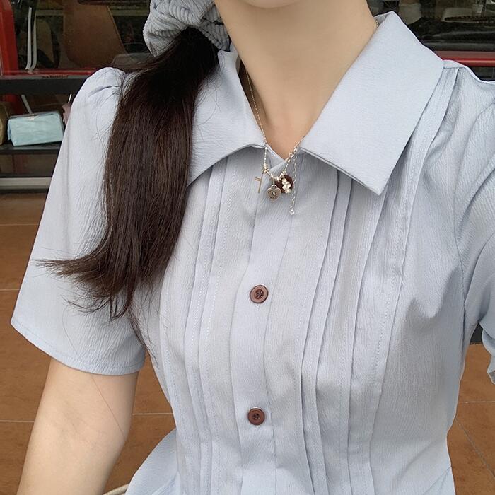 ワンピース ワンピ ドレス シャツワンピ 袖あり レディース プリーツ エレガント きれいめ カジュアル 大人 可愛い フェミニン Aライン ロング丈 ウエストリボン パープル ブルー 青 ブラック