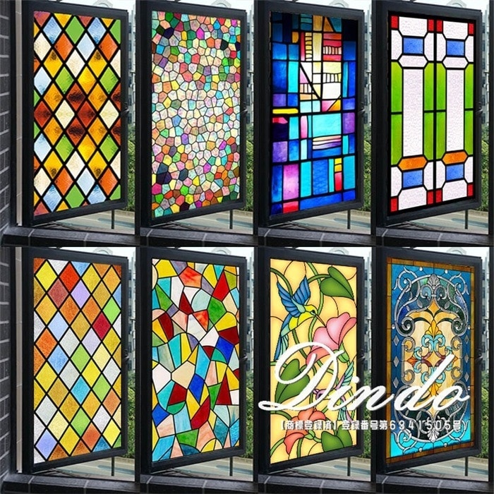 【1つ買うと10個無料】窓ガラス フィルム 断熱シート uvカットレトロ柄 目隠しシート 水で貼る 窓用 ステンドグラス 接着剤必要なし 貼ってはがせる uvカット 3D効果