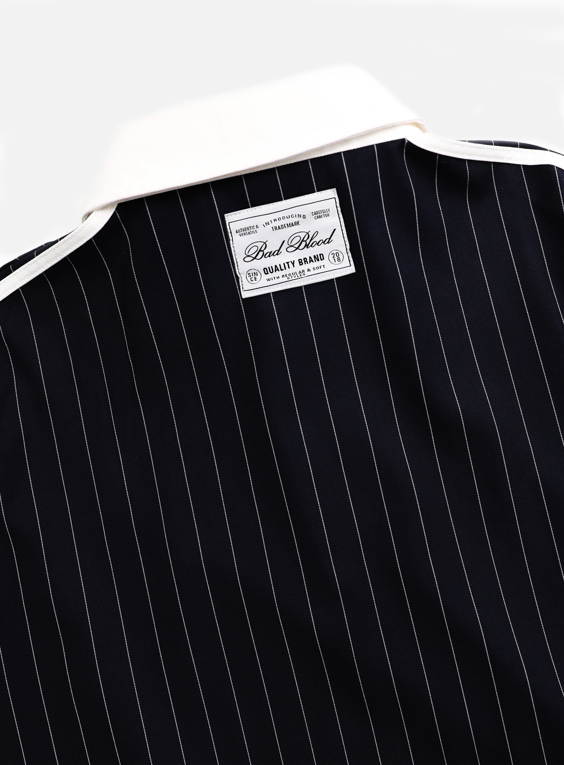 BADBLOOD】 CLASSIC LOGO STRIPE RUGBY SHIRT : NAVY