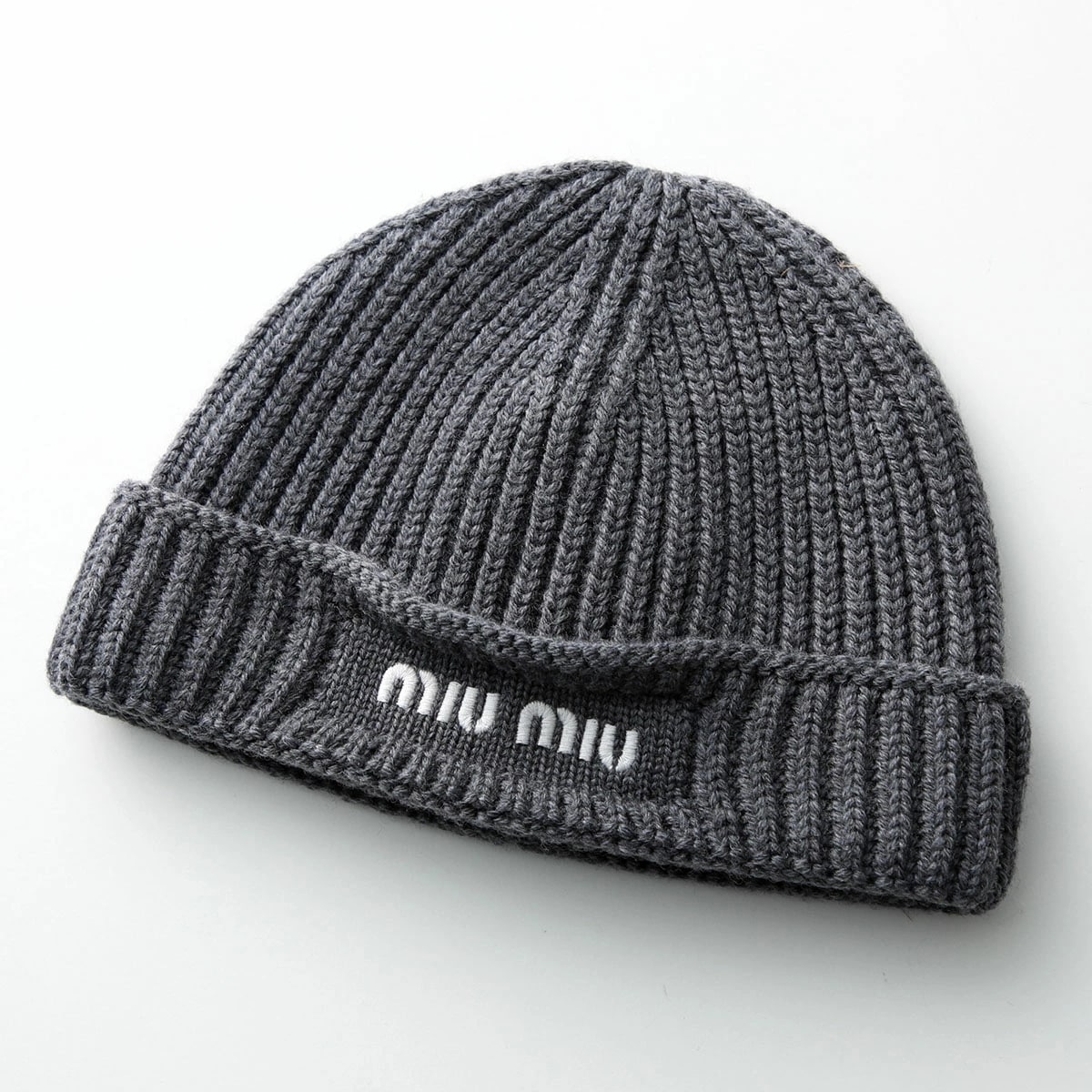 ミュウミュウ グレー ニット帽 【箱付き】 miu MIUMIU ミュウミュウ ニット帽 5HC324 2F8S レディース