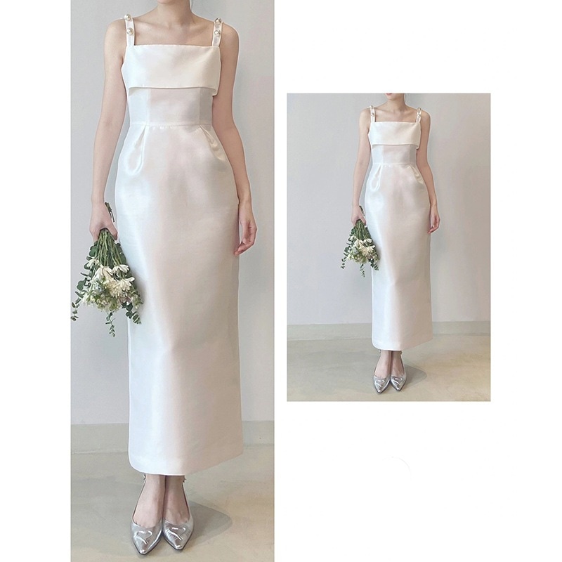 ワンピースドレスドレスレトロサスペンダーライトウェディングドレス小さなサテンエンゲージメントドレス登録ドレス毎日のウェアラブル ワンピースドレスドレスレトロサスペンダーライトウェディングドレス小さなサテンエンゲージメントドレス登録ドレス毎日のウェアラブル
