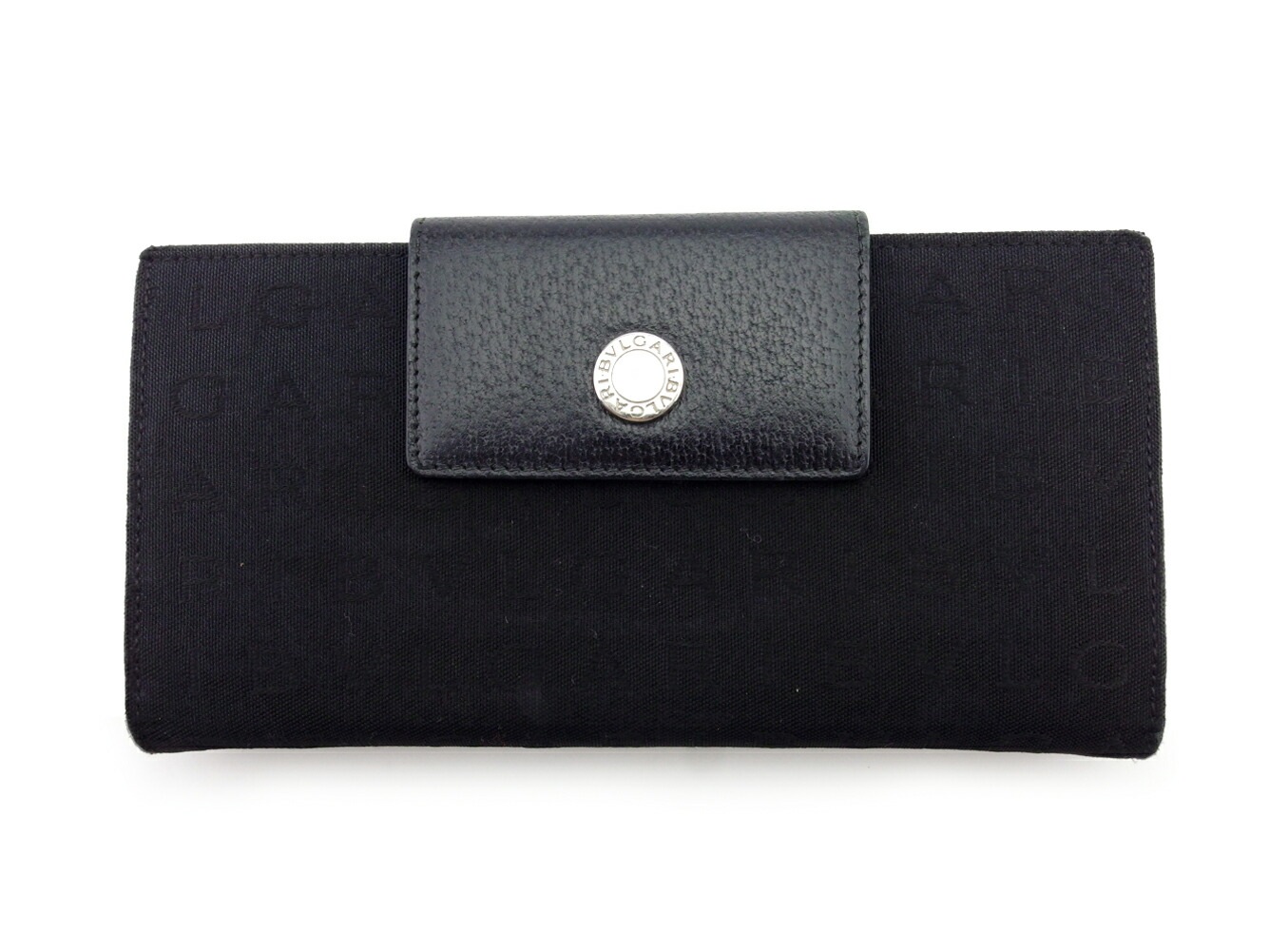長財布 Wホック 三つ折り 財布 ロゴマニア レディース メンズ ブラック シルバー 中古
