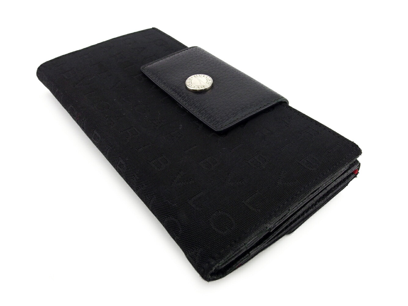 長財布 Wホック 三つ折り 財布 ロゴマニア レディース メンズ ブラック シルバー 中古