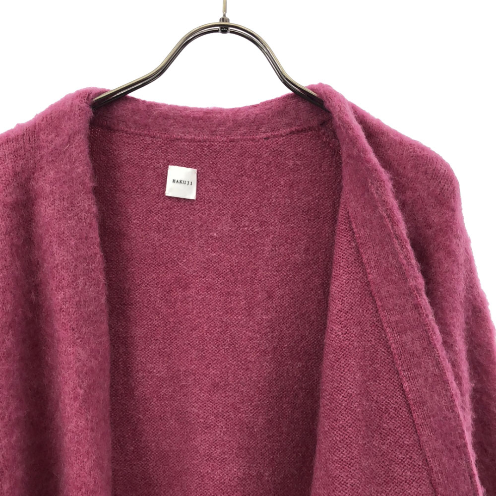 ハクジ モヘヤ ウールブレンド ロング ニットコート ピンク系 HAKUJI レディース ハクジ モヘヤ ウールブレンド ロング ニットコート ピンク系 HAKUJI