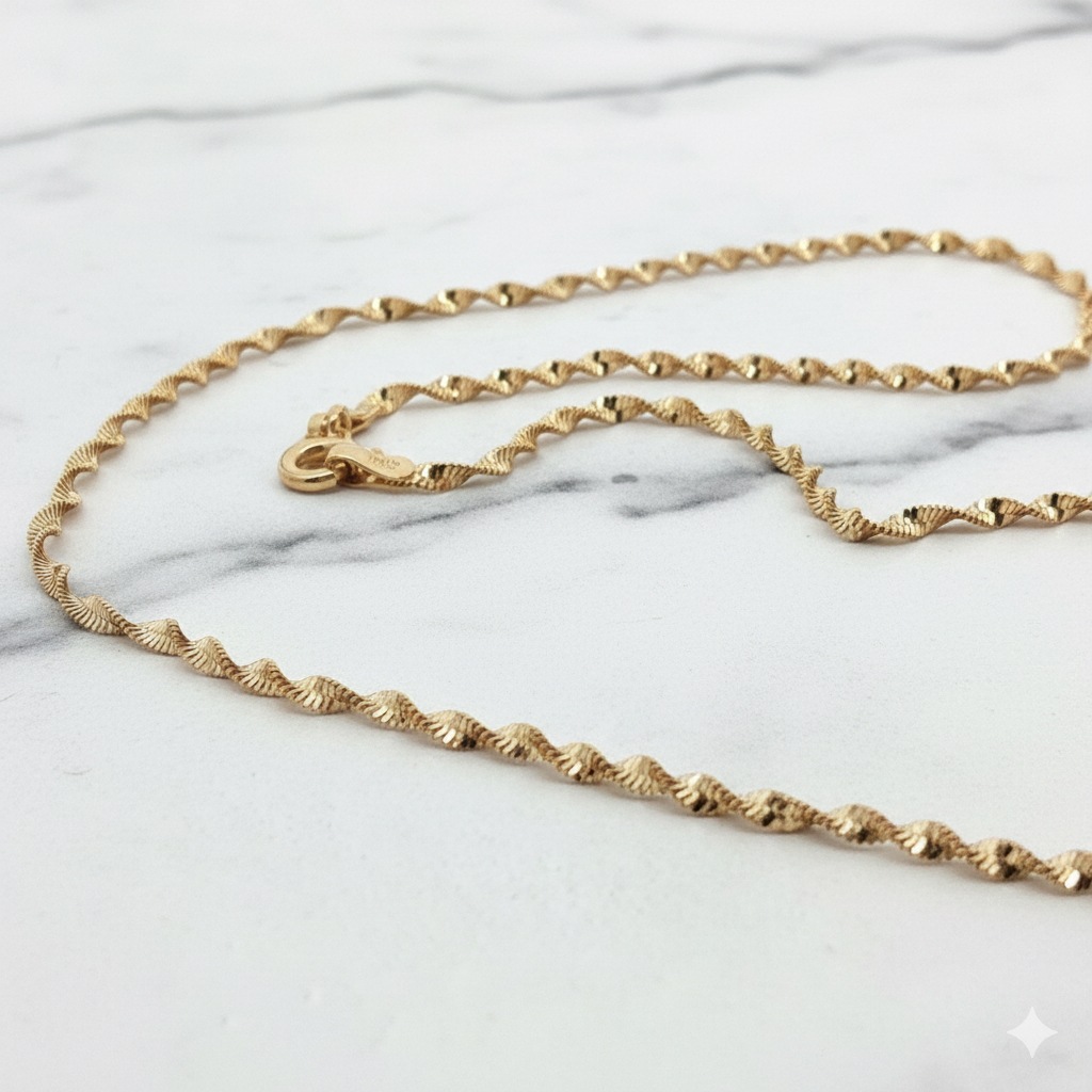 イタリア製18Kゴールド細チェーンネックレスジュエリー繊細なツイストチェーンとイタリアの職人技 イタリア製18Kゴールド細チェーンネックレスジュエリー繊細なツイストチェーンとイタリアの職人技