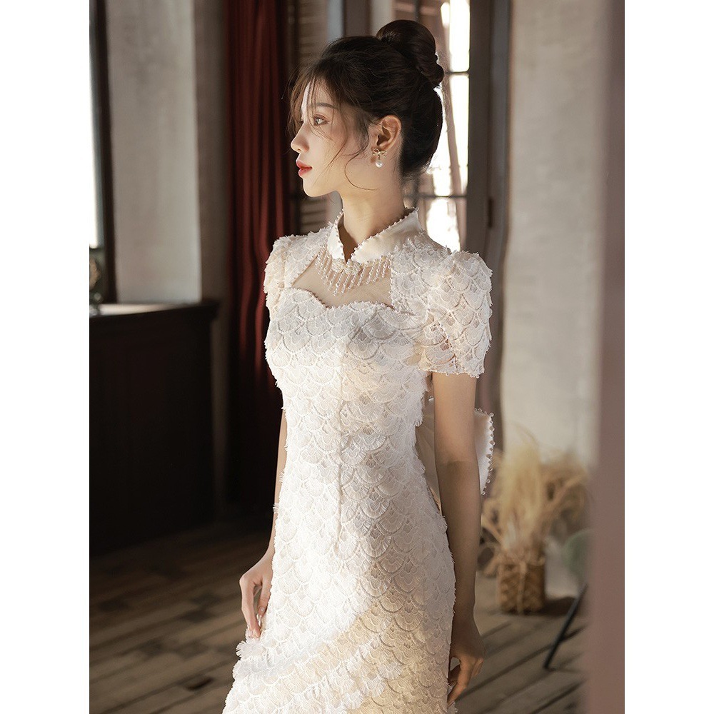 パーティードレス 【ハイエンド製品】 ワンピース ハンドメイド パール レース 高級感 結婚式　ドレス バックレス レディース ブライズメイド ドレス パーティー 結婚式 ドレス お呼ばれ 蝶結び1