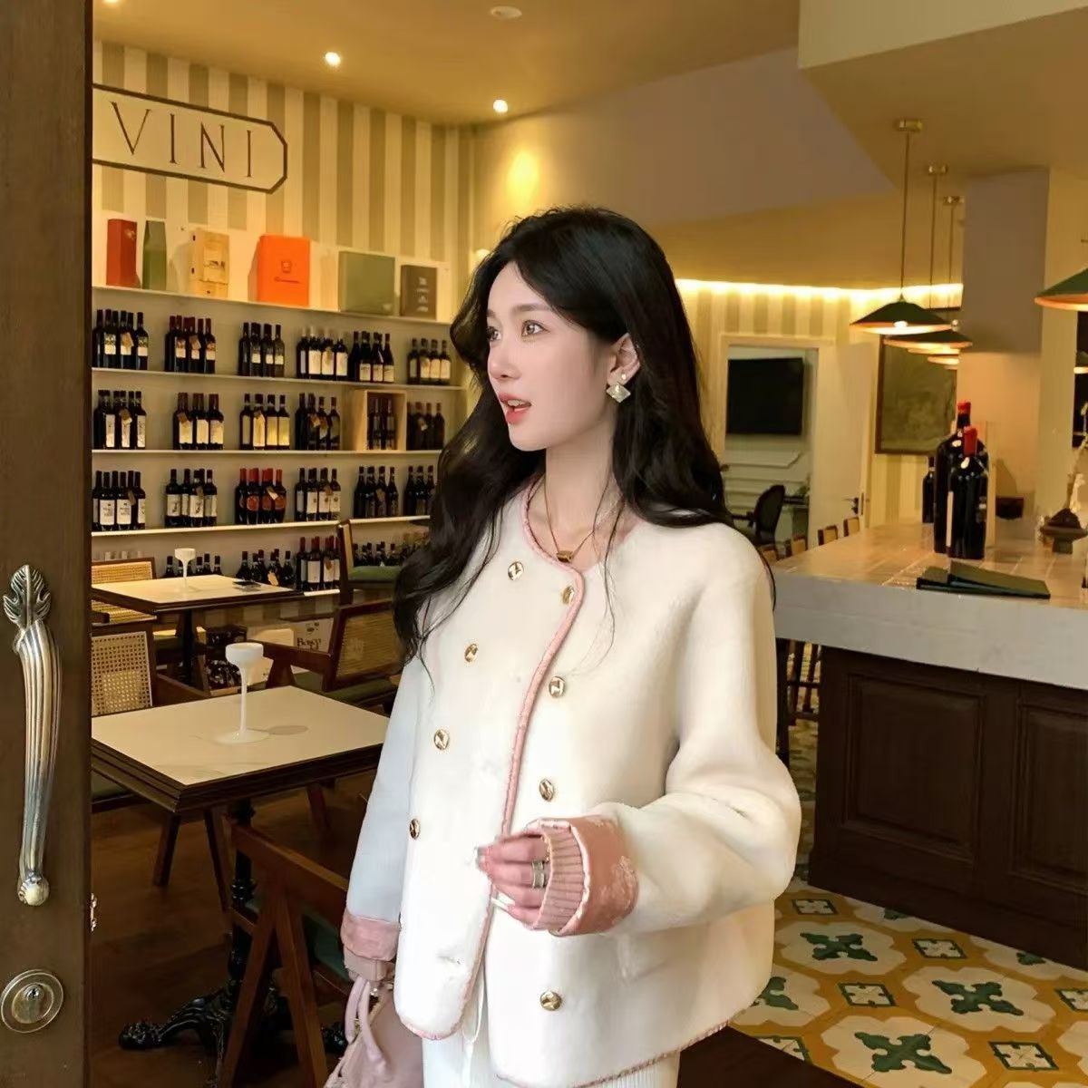 韓国東大門秋冬新作レトロ甘い毛皮ファーウエストコートスプライシング重いイミテーションフォックスファーコート韓国ファッション レディース