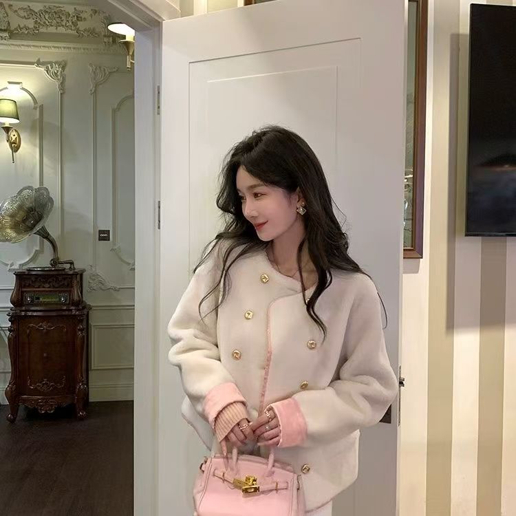 韓国東大門秋冬新作レトロ甘い毛皮ファーウエストコートスプライシング重いイミテーションフォックスファーコート韓国ファッション レディース