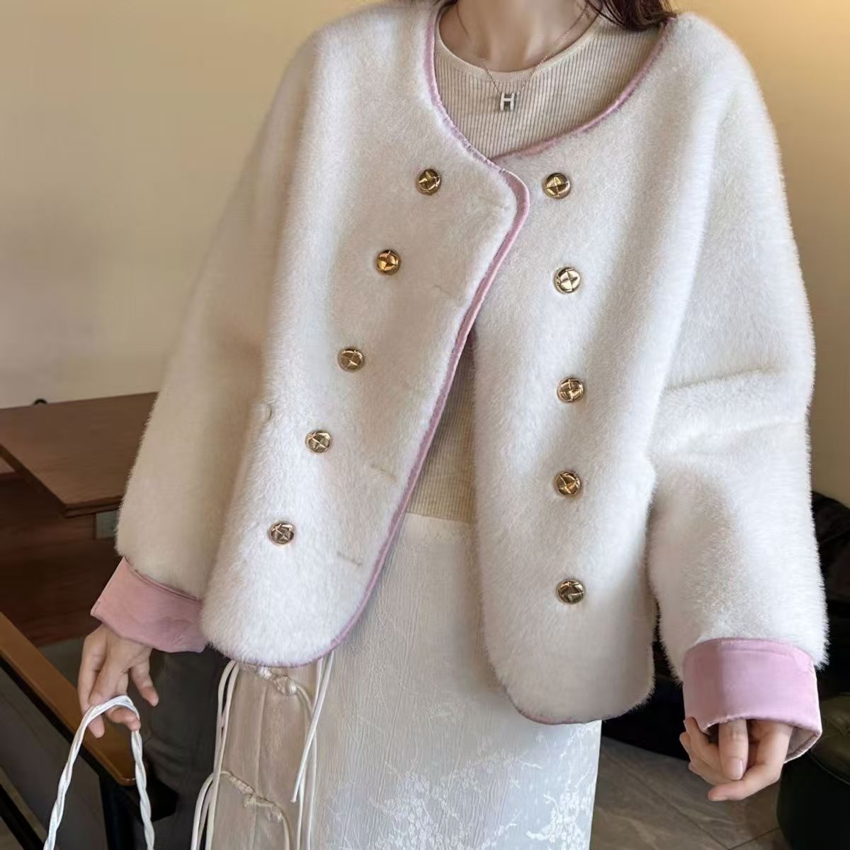 韓国東大門秋冬新作レトロ甘い毛皮ファーウエストコートスプライシング重いイミテーションフォックスファーコート韓国ファッション レディース