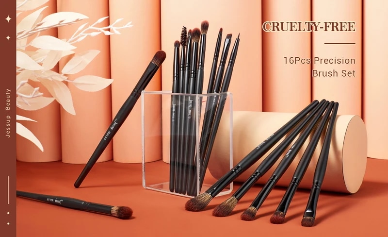 Jesup-メイクブラシセット,人工毛,高精度,アイシャドウ,コンシーラー,アイライナー,t272, 16個