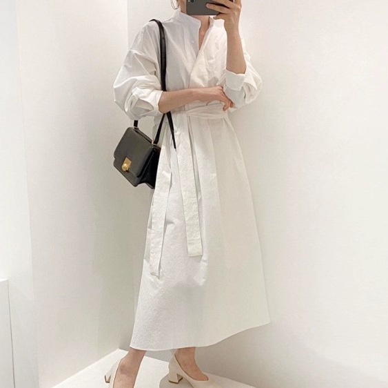 2点セット トップス ベスト ジレ ワンピース 袖なし 襟なし ロング丈 Vネック シャツワンピース ミモレ丈 長袖 サイドスリット かわいい 大人可愛い きれいめ シンプル 大人 上品 おしゃれ