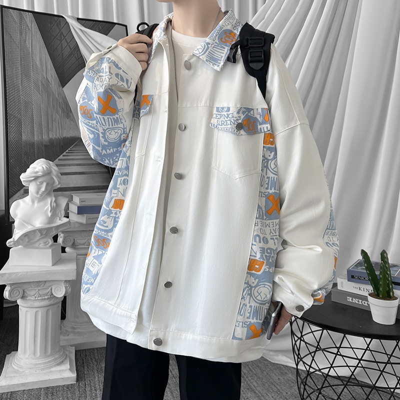 春と秋のモデルのスプライシングジャケットメンズインス百トップスゆったりとした大きなサイズのコートのトレンドの韓国版