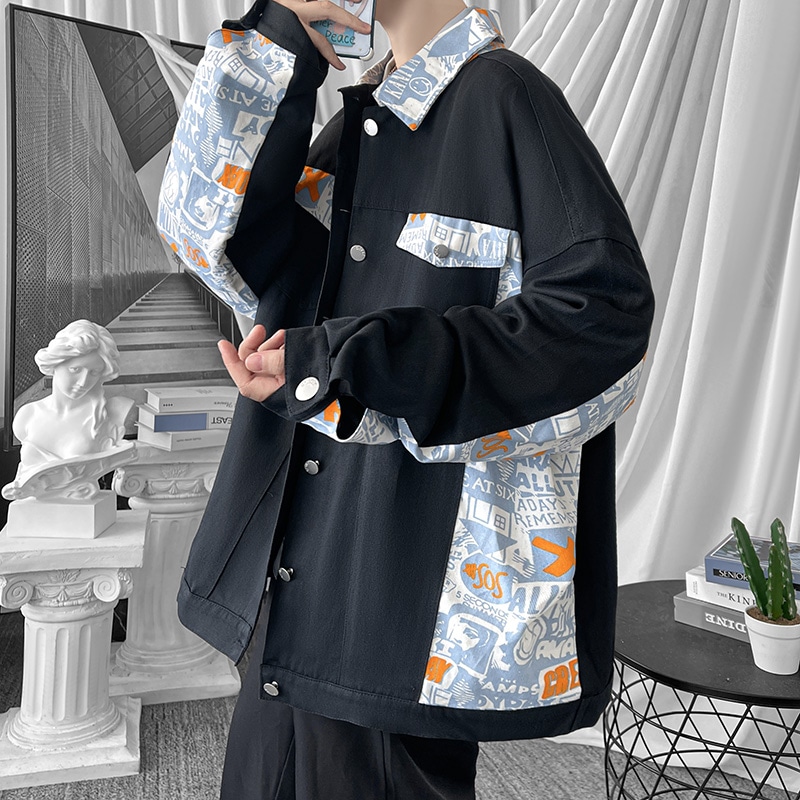春と秋のモデルのスプライシングジャケットメンズインス百トップスゆったりとした大きなサイズのコートのトレンドの韓国版