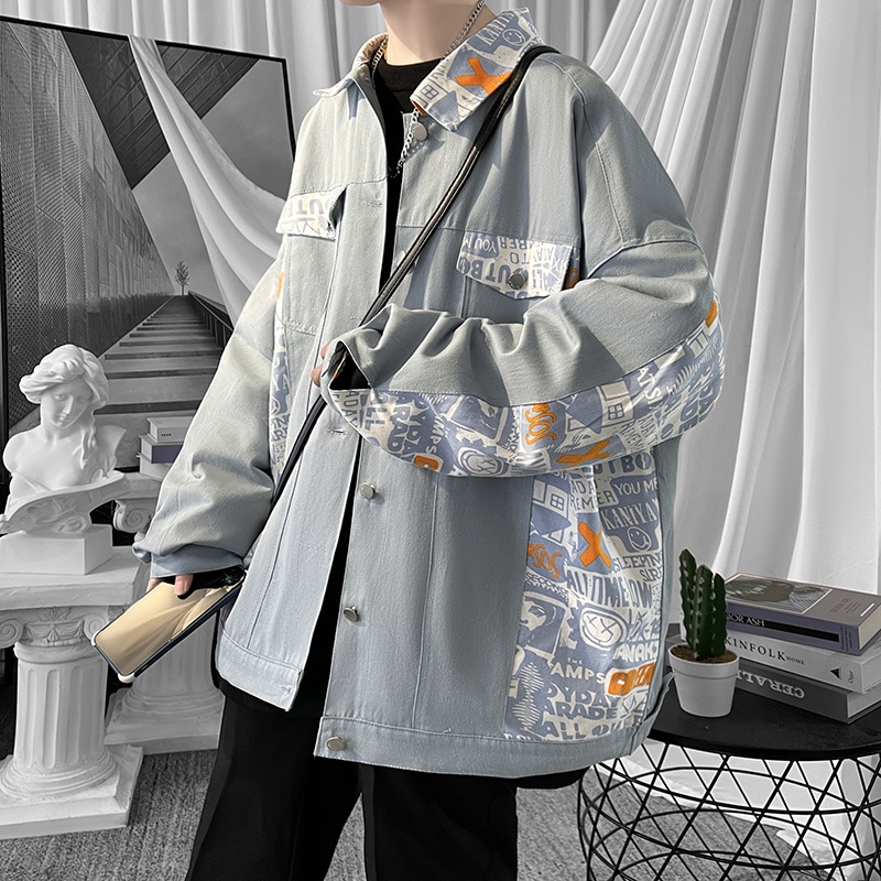 春と秋のモデルのスプライシングジャケットメンズインス百トップスゆったりとした大きなサイズのコートのトレンドの韓国版