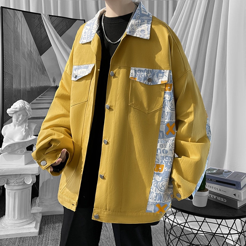 春と秋のモデルのスプライシングジャケットメンズインス百トップスゆったりとした大きなサイズのコートのトレンドの韓国版