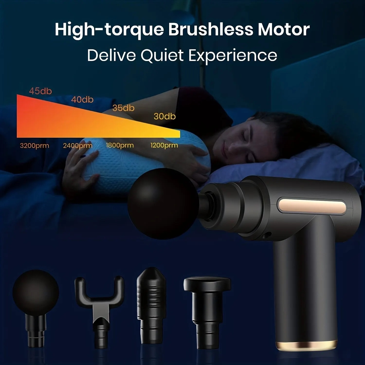 ポータブル筋膜マッサージガン 電動パーカッションピストルマッサージャー ボディリラクゼーション LEDタッチスクリーン付き 4つの交換可能なマッサージヘッド