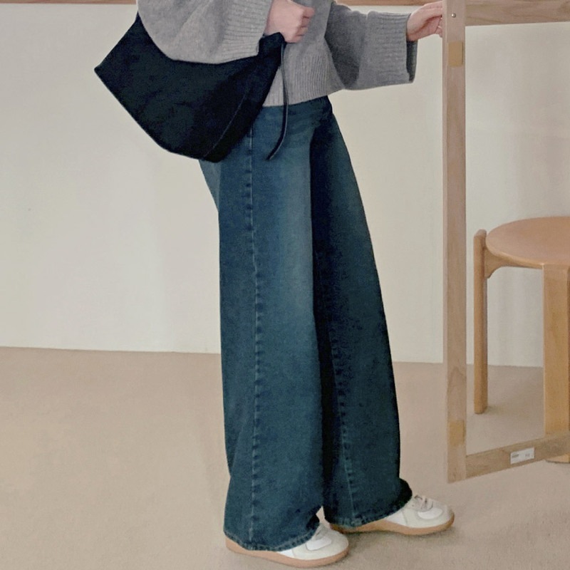 [tje0493] 韓国ファッション起毛ワイドデニムパンツ