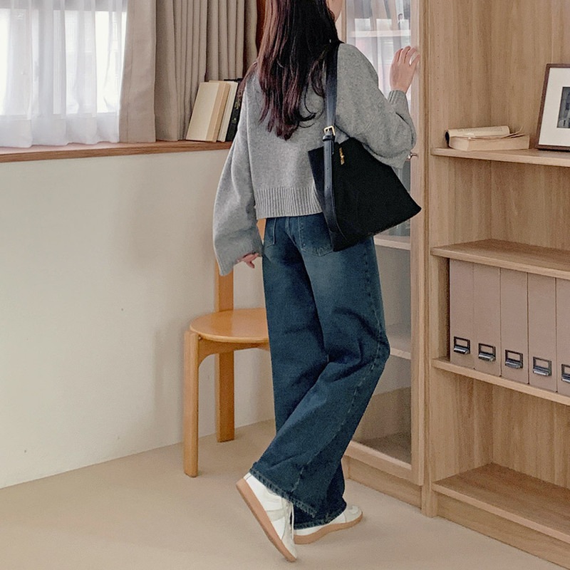 [tje0493] 韓国ファッション起毛ワイドデニムパンツ