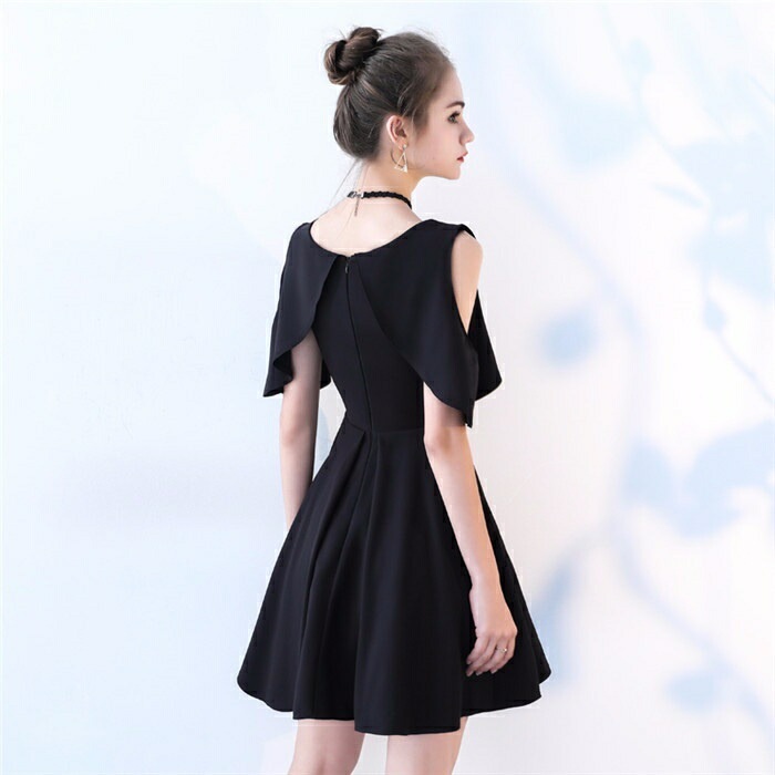 【激安開催】ドレス 大人 ピアノ発表会 ドレス 高校生 中高生 演奏会 袖付き パーティードレス 肩出し 結婚式 膝丈 カクテルドレス イブニングドレス ステージドレス Aライン 小さいサイズ 小柄