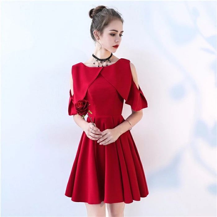 【激安開催】ドレス 大人 ピアノ発表会 ドレス 高校生 中高生 演奏会 袖付き パーティードレス 肩出し 結婚式 膝丈 カクテルドレス イブニングドレス ステージドレス Aライン 小さいサイズ 小柄