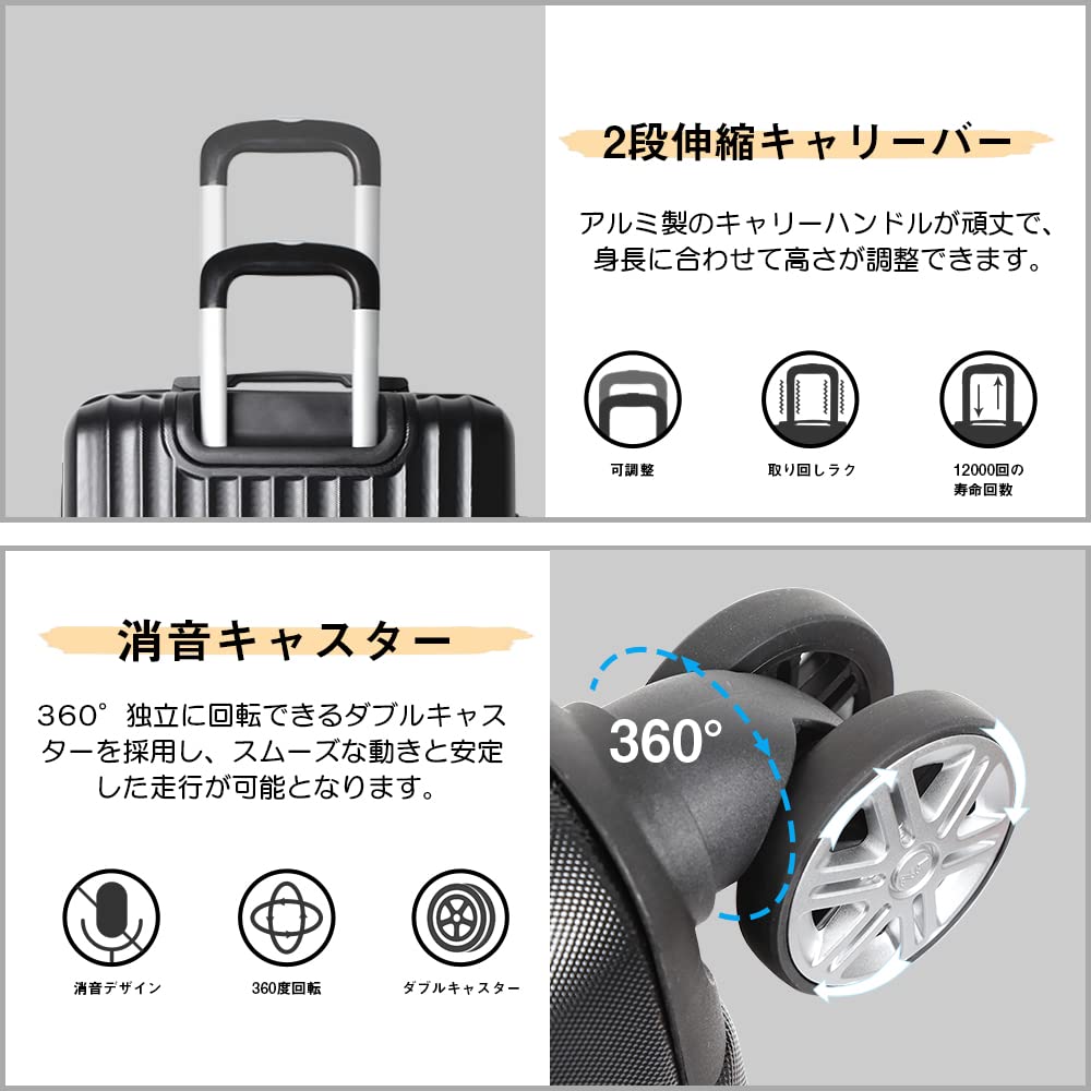 [New Trip] スーツケース キャリーケース 拡張機能付き 機内持ち込み 軽量 大型 S/M/Lサイズ キャリーバッグ 耐衝撃 大容量 ファスナータイプ 静音 ダブルキャスター TSAロック 海