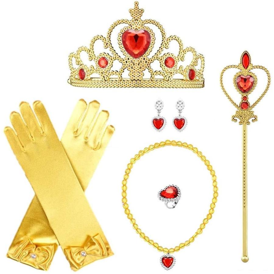 [即纳]新作先行発売ベル ドレス 子供 コスプレ 衣装 美女と野獣 豪華７点 セット ドレス 手袋 ティアラ ステッキ ネックレス イヤリング 指輪 100 110 120 130 140【短納期】