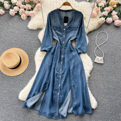お早めにデニム シャツ ワンピース ジーンズ 長袖 ミモレ丈 韓国 オーバーシャツ レディース デニムワンピース シャツワンピース 無地 襟なし 大人可愛い 前開き ウエストリボン シャ お早めにデニム シャツ ワンピース ジーンズ 長袖 ミモレ丈 韓国 オーバーシャツ レディース デニムワンピース シャツワンピース 無地 襟なし 大人可愛い 前開き ウエストリボン シャ