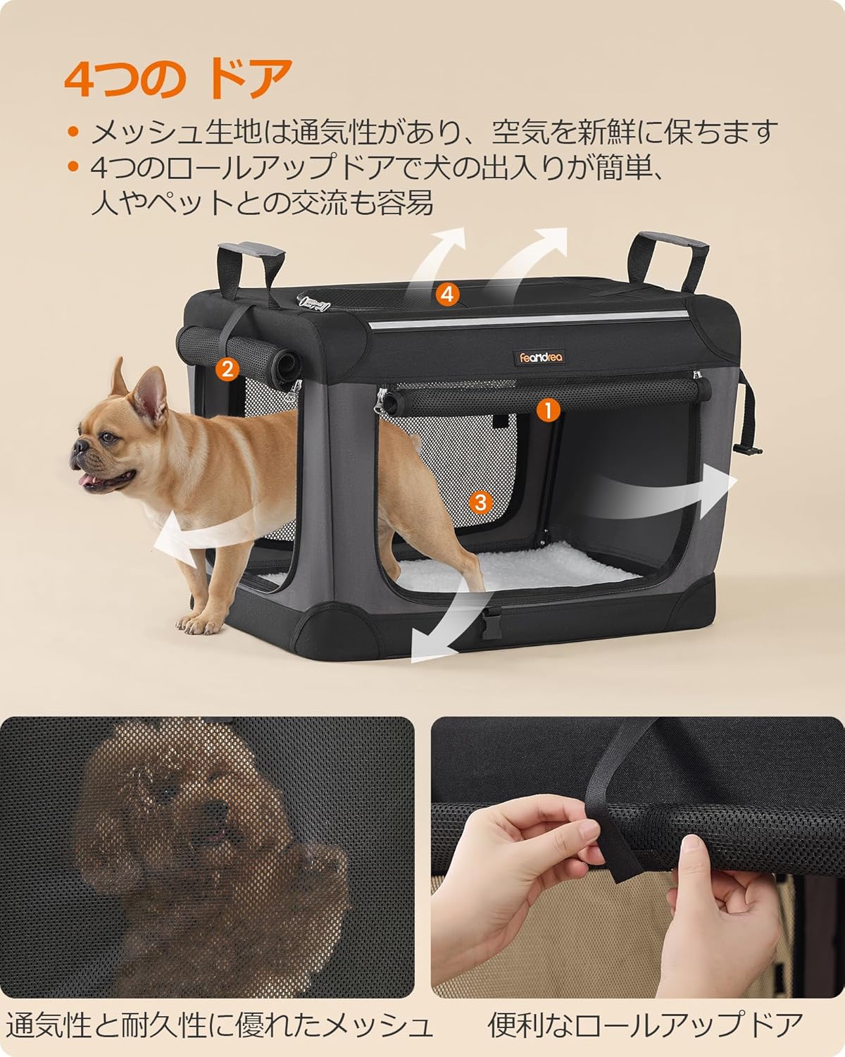 ペットキャリー バッグ 犬 猫 キャリーケース 折りたたみ 省ペース 持ち運び便利 通気性 臭気がない 小・中型犬 15kgまで フレームが入った頑丈なソフトタイプ 収納ポケット付き