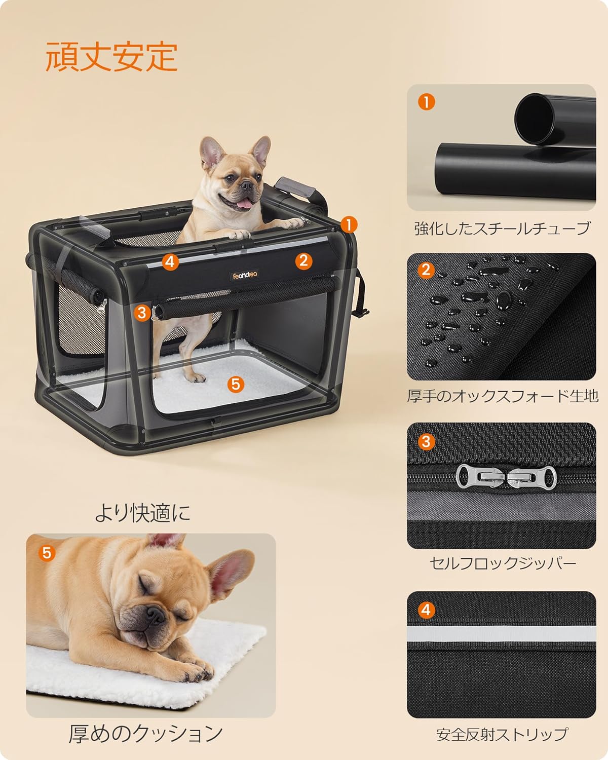 ペットキャリー バッグ 犬 猫 キャリーケース 折りたたみ 省ペース 持ち運び便利 通気性 臭気がない 小・中型犬 15kgまで フレームが入った頑丈なソフトタイプ 収納ポケット付き